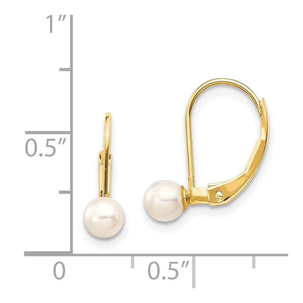 14K Yellow Gold 4-5mm White Round FWC Pearl Leverback Earrings