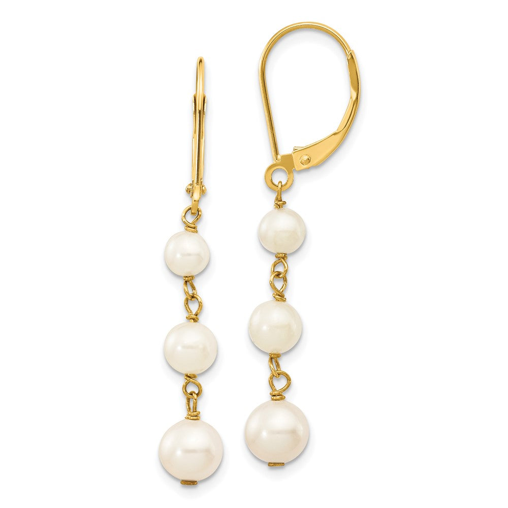 14K Yellow Gold 4-6mm White Semi-round FWC Pearl Gaduated Leverback Earrings