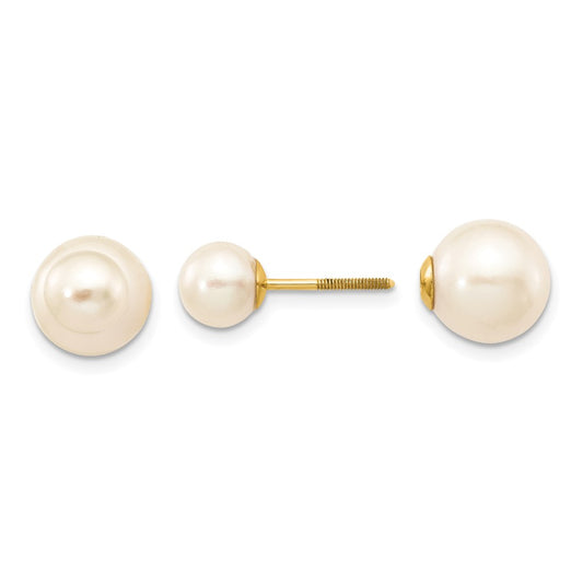 14K Yellow Gold 6-7mm & 9-10mm Round FWC Pearl Screw On Post Earrings