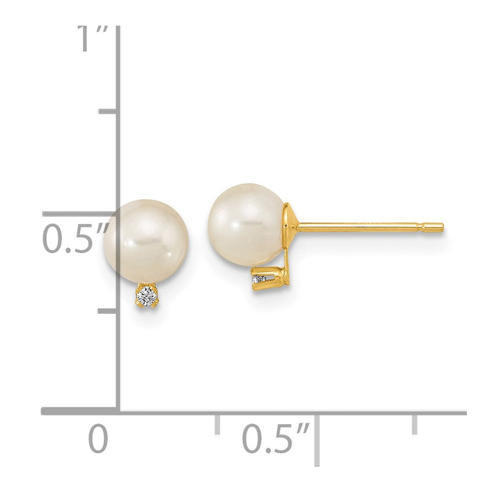 14K Yellow Gold 5-5.5mm White Round FWC Pearl CZ Post Earrings