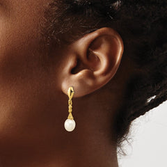 14K Yellow Gold 5-6mm White Teardrop FWC Pearl Dangle Post Earrings