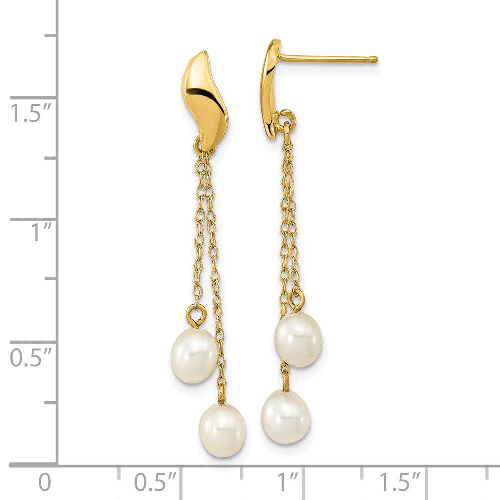 14K Yellow Gold 4-5mm White Rice FWC Pearl Dangle Post Earrings