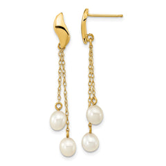 14K Yellow Gold 4-5mm White Rice FWC Pearl Dangle Post Earrings