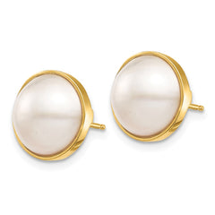 14K Yellow Gold 10-11mm White Saltwater Cultured Mabe Pearl Post Earrings