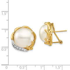 14K Yellow Gold 12-13mm Saltwater Cultured Mabe Pearl .10ct Diamond Omega Back Earrings