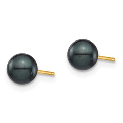 14K Yellow Gold 5-6mm Round Black Saltwater Akoya Cultured Pearl Stud Post Earrings
