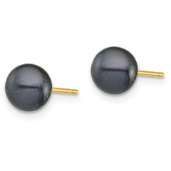 14K Yellow Gold 6-6.5mm White Grey Black Round FWC Pearl 3 pair Stud Post Earrings Set