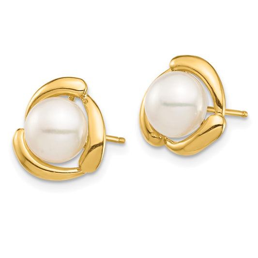 14K Yellow Gold 7-8mm Yellow Button FWC Pearl Post Earrings