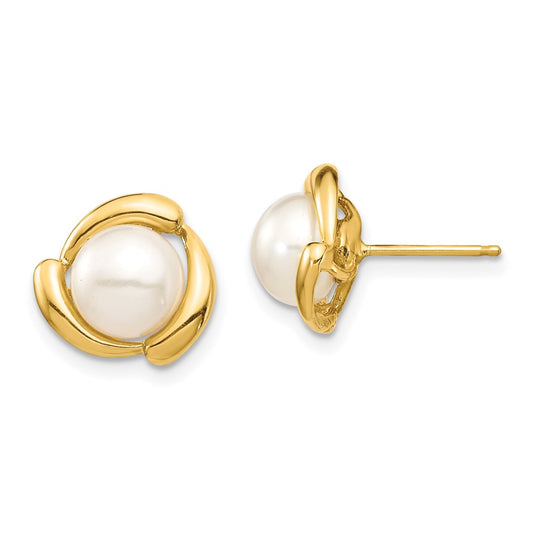 14K Yellow Gold 7-8mm Yellow Button FWC Pearl Post Earrings