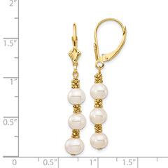 14K Yellow Gold 5-6mm White Semi-round FWC Pearl Leverback Earrings