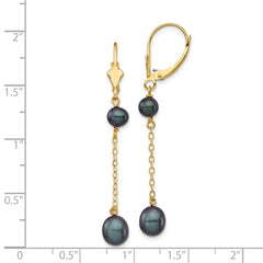 14K Yellow Gold 5-7mm Black Rice FWC Pearl Leverback Earrings