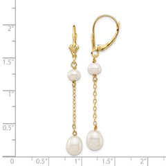 14K Yellow Gold 5-7mm White Rice FWC Pearl Leverback Earrings