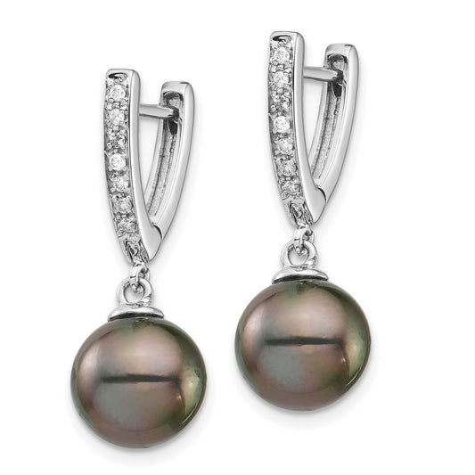 14K White Gold 9-10mm Round Saltwater Cultured Tahitian Pearl Diam Dangle Earrings