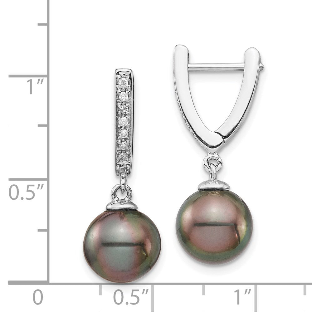 14K White Gold 9-10mm Round Saltwater Cultured Tahitian Pearl Diam Dangle Earrings