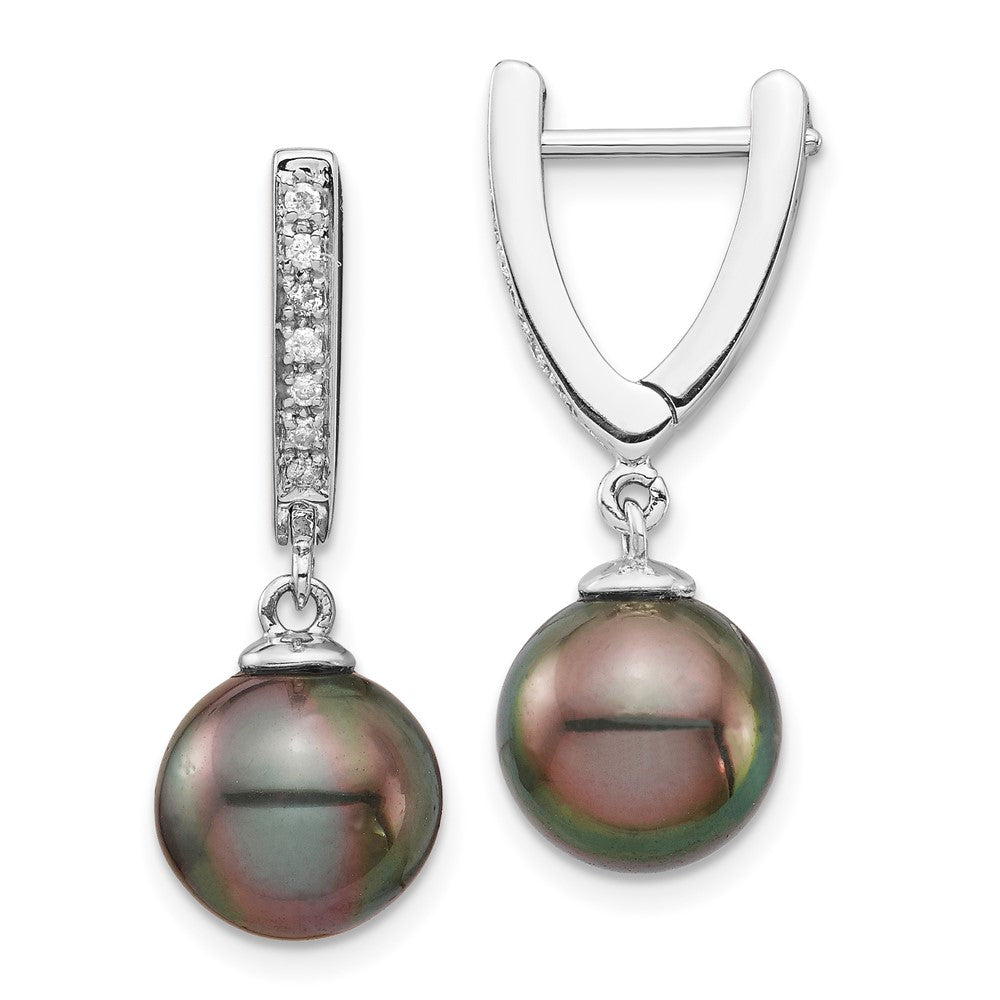 14K White Gold 9-10mm Round Saltwater Cultured Tahitian Pearl Diam Dangle Earrings