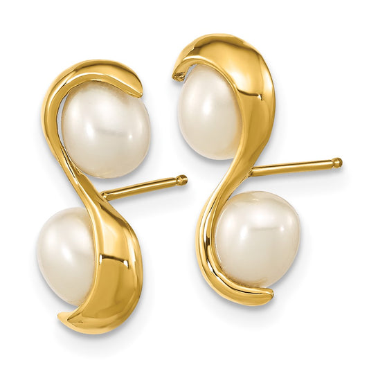 14K Yellow Gold 4-5mm Rice FWC Pearl Post Dangle Earrings