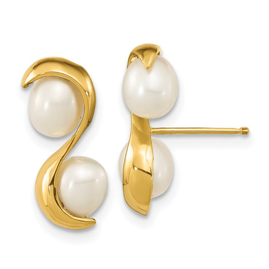 14K Yellow Gold 4-5mm Rice FWC Pearl Post Dangle Earrings