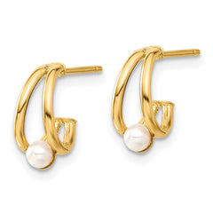 14K Yellow Gold Polished FWC Pearl J-Hoop Earrings