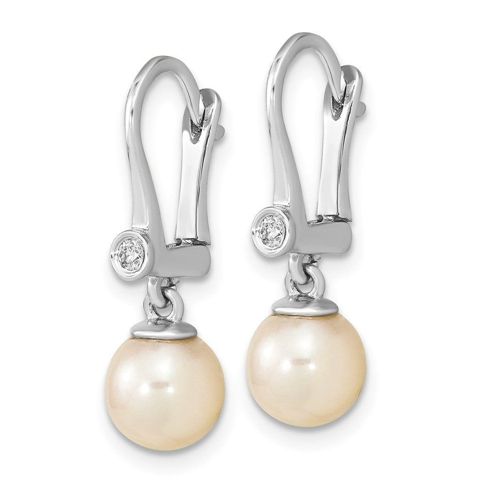 14K White Gold 7-8mm Round White Saltwater Akoya Pearl .05ct Diamond Dangle Ea