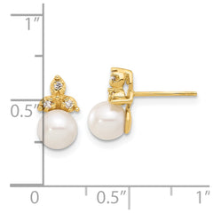 14K Yellow Gold 5-6mm Button FWC Pearl .06ct Diamond Post Earrings