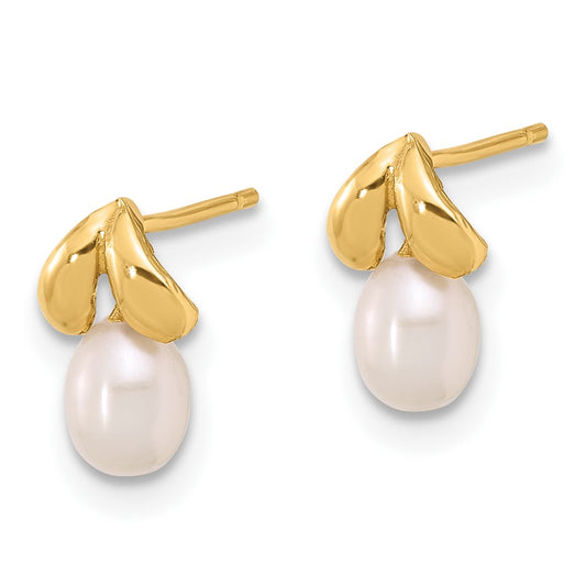 14K Yellow Gold 4-5mm Teardrop White FWC Pearl Post Earrings