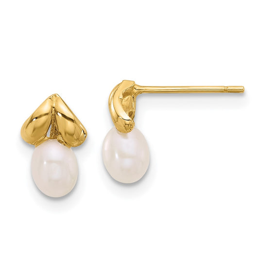 14K Yellow Gold 4-5mm Teardrop White FWC Pearl Post Earrings