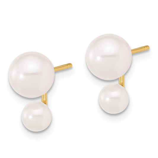 14K Yellow Gold 4-5mm and 6-7mm White Akoya Cultured Pearl Post Earrings