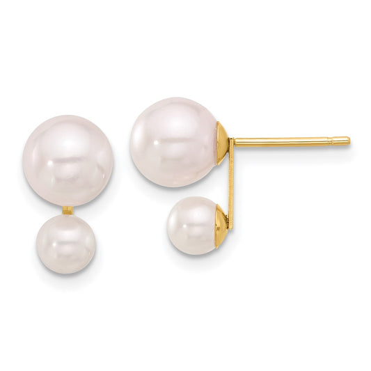 14K Yellow Gold 4-5mm and 6-7mm White Akoya Cultured Pearl Post Earrings