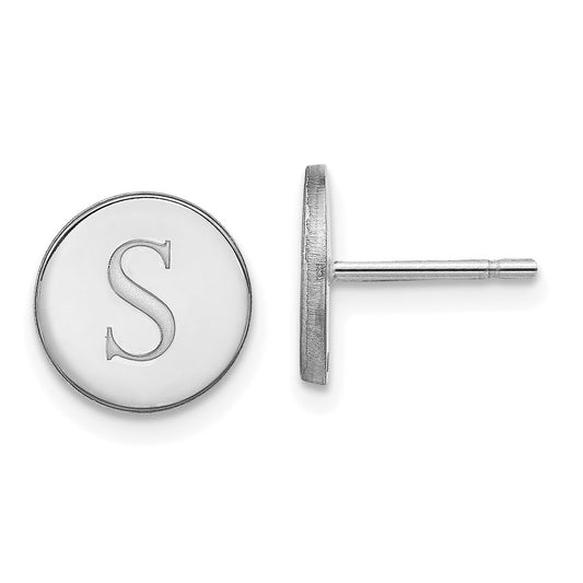 10K White Gold Initial Circle Post Earrings