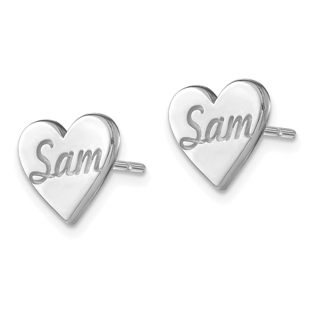 10K White Gold Small Personalized Heart Post Earrings
