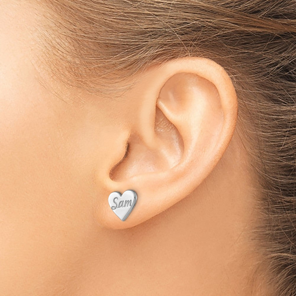 10K White Gold Small Personalized Heart Post Earrings