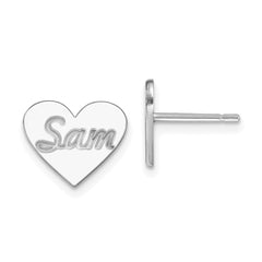 10K White Gold Small Personalized Heart Post Earrings