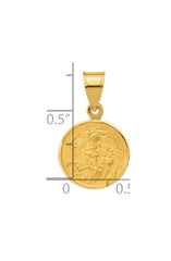 14K Yellow Gold Polished and Satin Saint Michael Medal Pendant