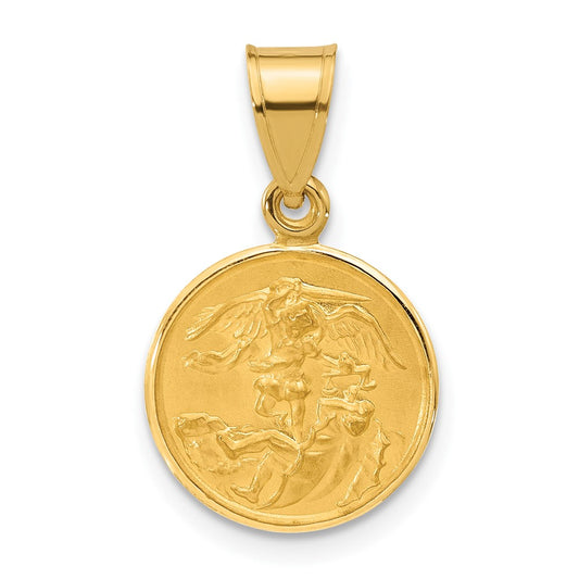 14K Yellow Gold Polished and Satin Saint Michael Medal Pendant