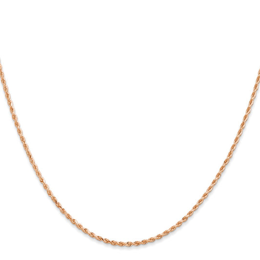 Cuerda de oro rosa de 14 quilates de 1,50 mm con talla de diamante y cadena con cierre de langosta