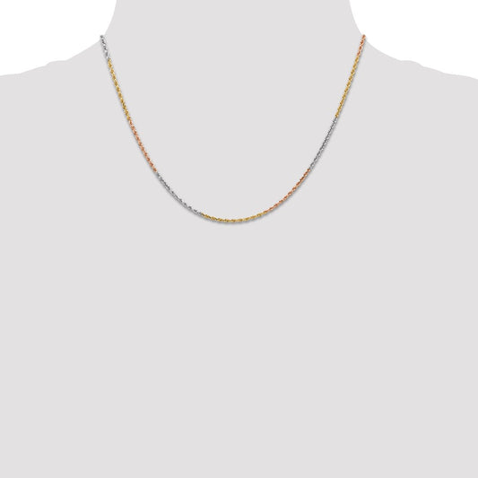 Cadena de cuerda con corte de diamante de 1,5 mm de oro tricolor de 14 quilates