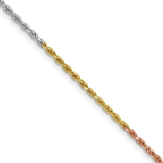 14K Tri-Color Gold 1.5mm Diamond-cut Rope Chain
