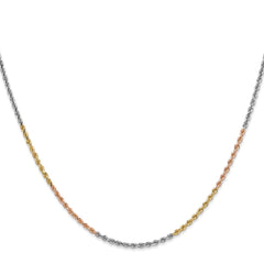 Cadena de cuerda con corte de diamante de 1,75 mm de oro tricolor de 14 quilates
