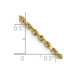 Cuerda ligera de oro amarillo de 14 quilates, 2,3 mm, con corte de diamante y cadena con cierre de langosta