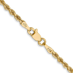 Cuerda de oro amarillo de 14 quilates de 2,25 mm con talla de diamante y cadena con cierre de langosta