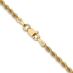 Cadena de cuerda regular de oro amarillo de 14 quilates de 2,5 mm