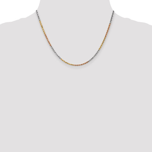 Cadena de cuerda con corte de diamante de 2,5 mm de oro tricolor de 14 quilates
