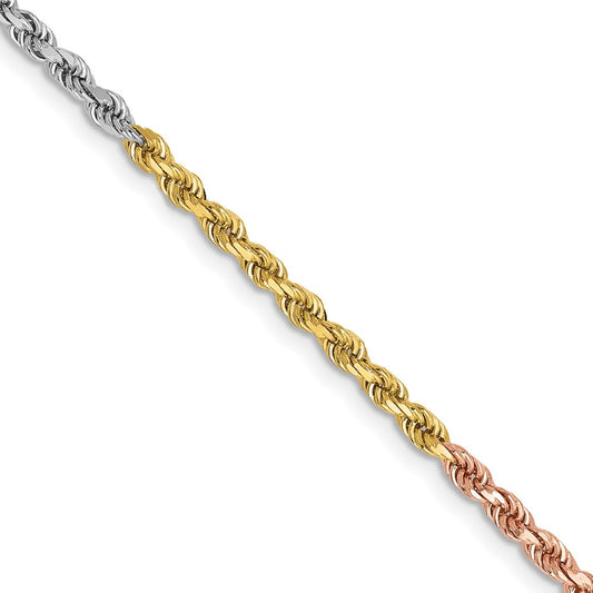 14K Tri-Color Gold 2.5mm Diamond-cut Rope Chain
