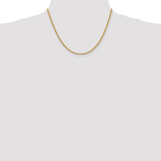Cuerda con corte de diamante de 2,75 mm de oro amarillo de 14 quilates con cadena con cierre de langosta