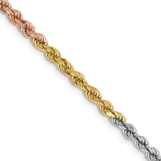 14K Tri-Color Gold 2.9mm Diamond-cut Rope Chain