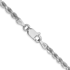 Cuerda de oro blanco de 14 quilates de 2,75 mm con talla de diamante y cadena con cierre de langosta