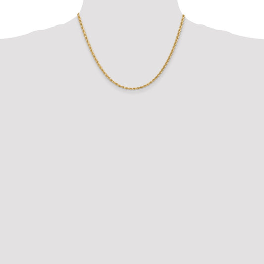 Cuerda de oro amarillo de 14 quilates con corte de diamante de 3 mm y cadena con cierre de langosta