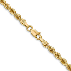 Cadena de cuerda regular de oro amarillo de 14 quilates de 3 mm