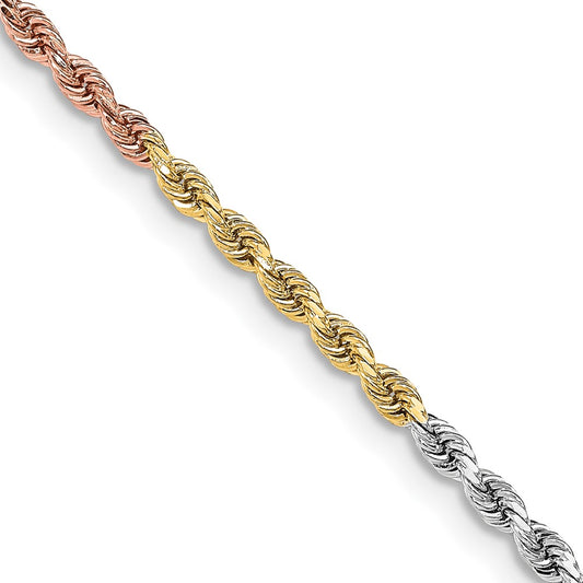 14K Tri-Color Gold 3mm Diamond-cut Rope Chain