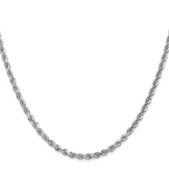 Cuerda de oro blanco de 14 quilates de 3 mm con talla de diamante y cadena con cierre de langosta